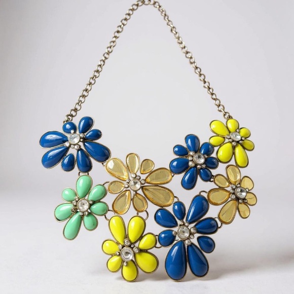 Vintage J.Crew Colorful Crystal Flower Statement Necklace | - Picture 1 of 5